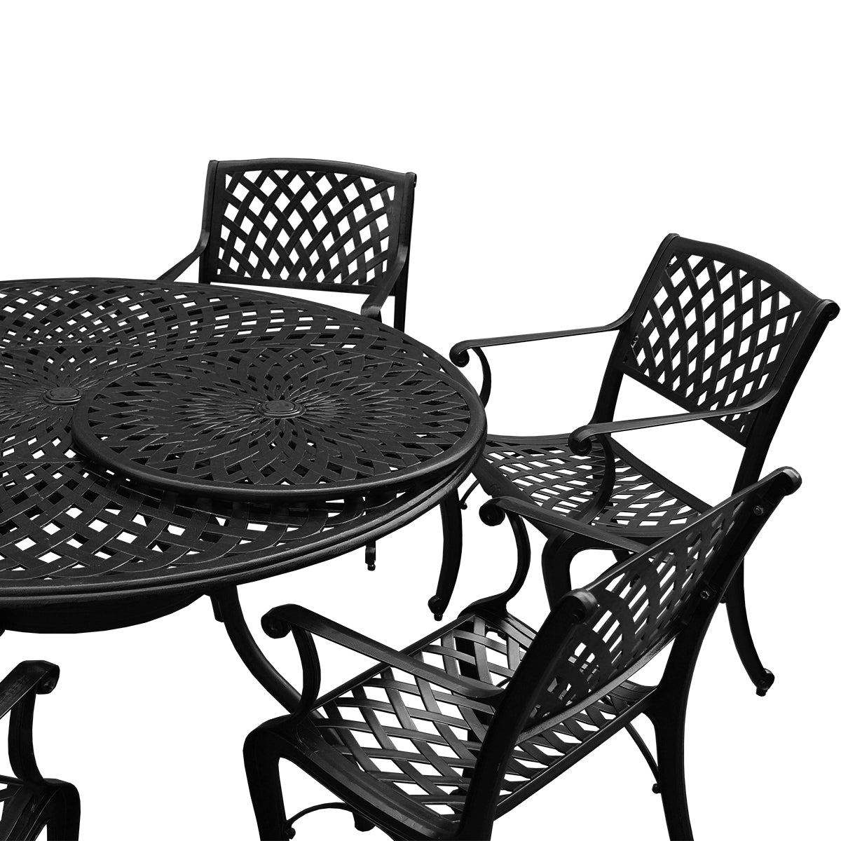 Outdoor Aluminum 7pc Round Patio Dining Set with Lazy Susan, Six Chairs - Sharicks