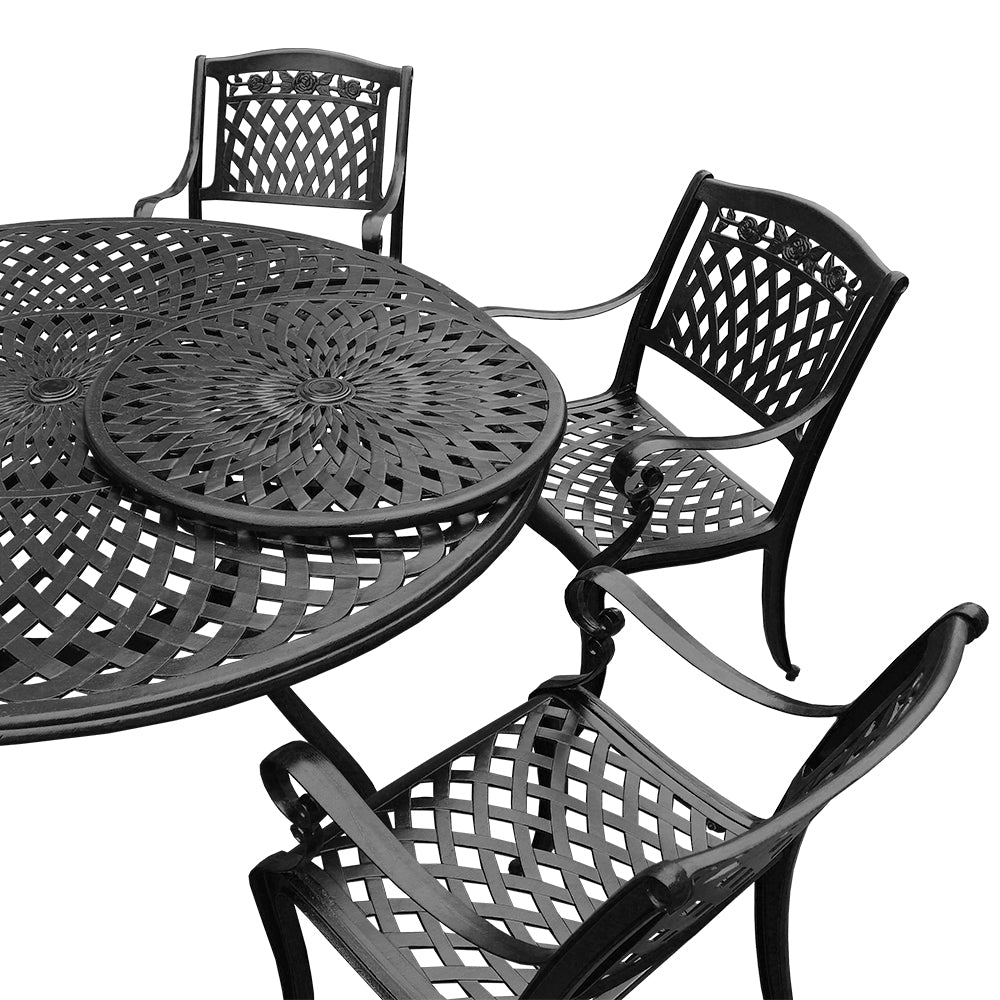 Outdoor Aluminum 7pc Round Patio Dining Set, Lazy Susan, Six Chairs - Sharicks