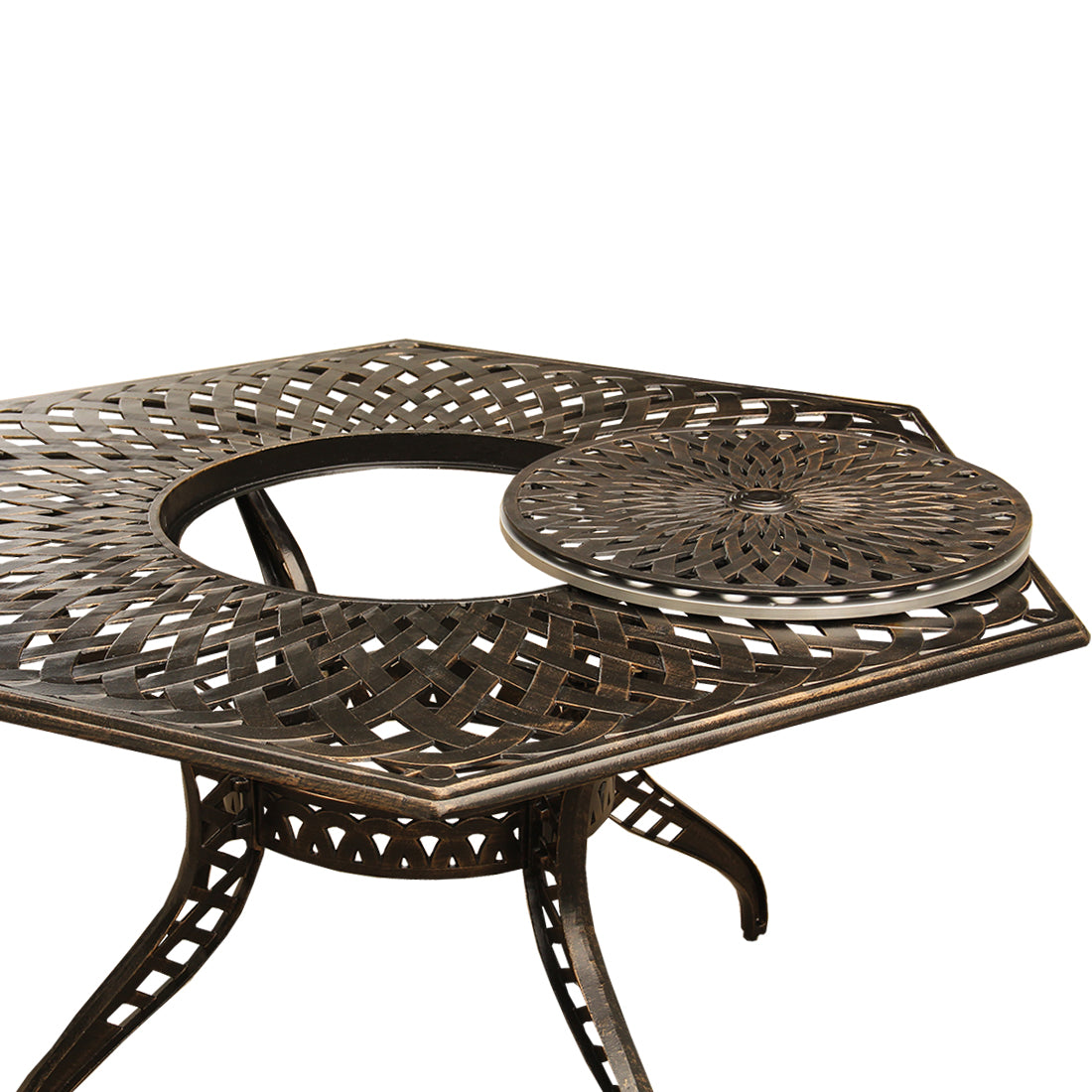 Outdoor Modern Aluminum 63-in Hexagon Patio Dining Table, Lazy Susan Sharicks