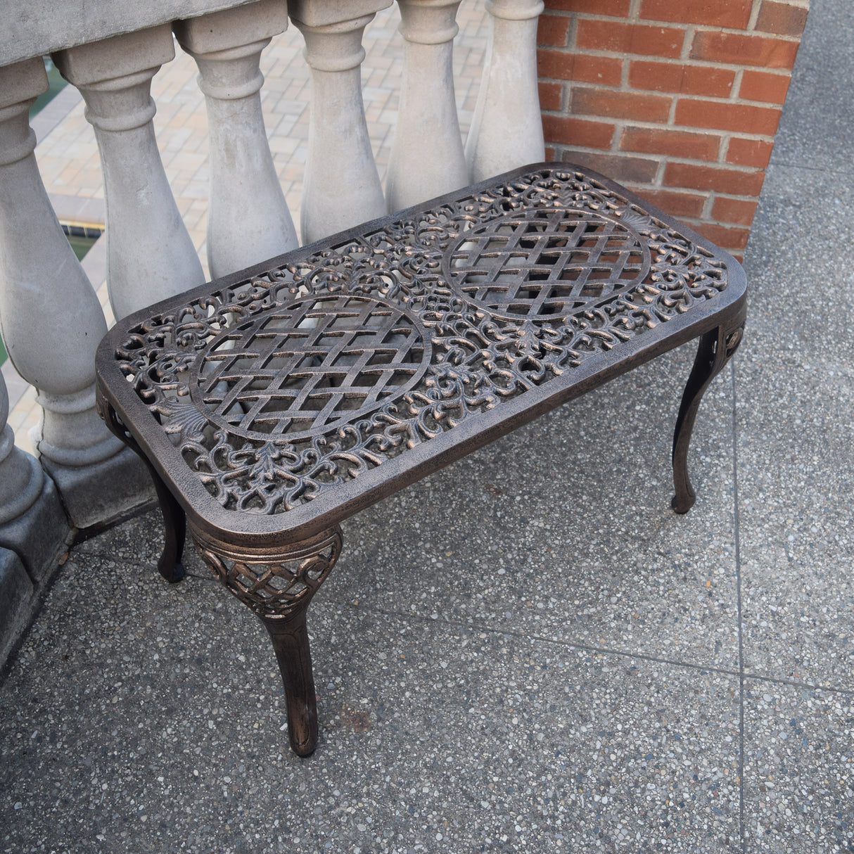 Ornate Cast Aluminum Metal Rectangular Bronze Patio Coffee Table Sharicks