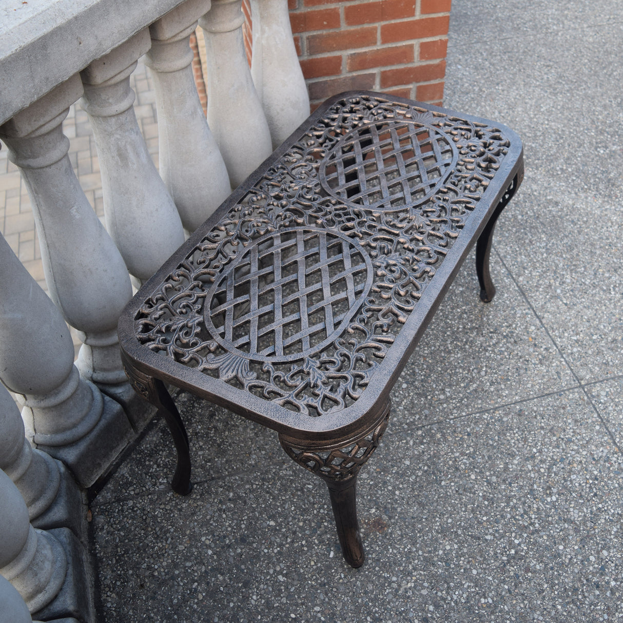 Ornate Cast Aluminum Metal Rectangular Bronze Patio Coffee Table Sharicks