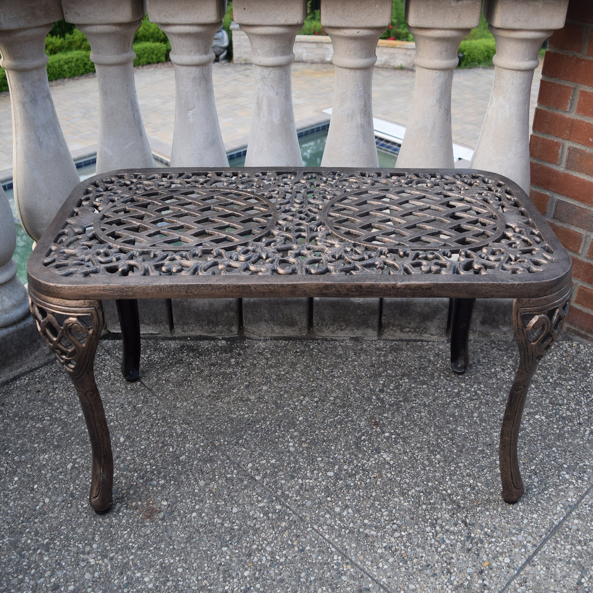 Ornate Cast Aluminum Metal Rectangular Bronze Patio Coffee Table Sharicks