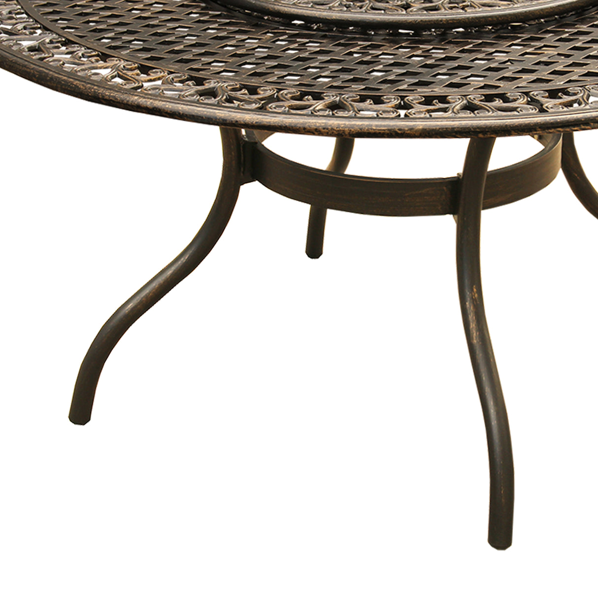 Outdoor Ornate Aluminum 59-in Round Patio Dining Table with Lazy Susan Sharicks