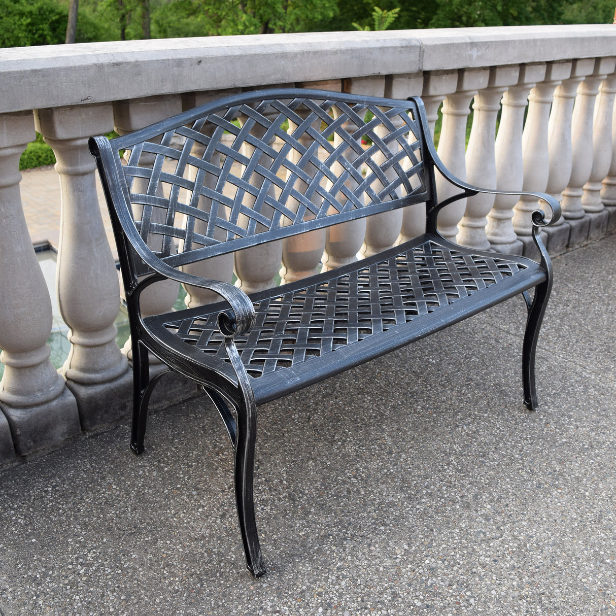 Outdoor Aluminum Modern 40-in Grey Patio Bench Loveseat Sharicks