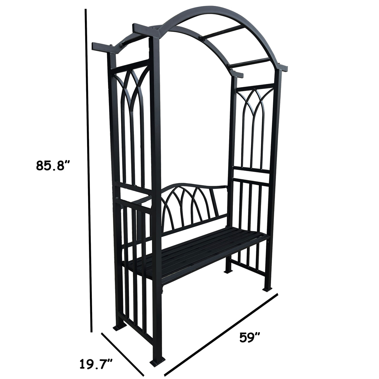 Black Aluminum Garden Arbor Arch with 2-Seater Bench