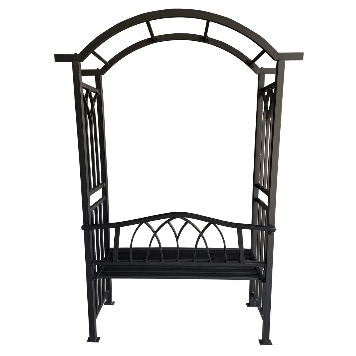 Black Aluminum Garden Arbor Arch with 2-Seater Bench