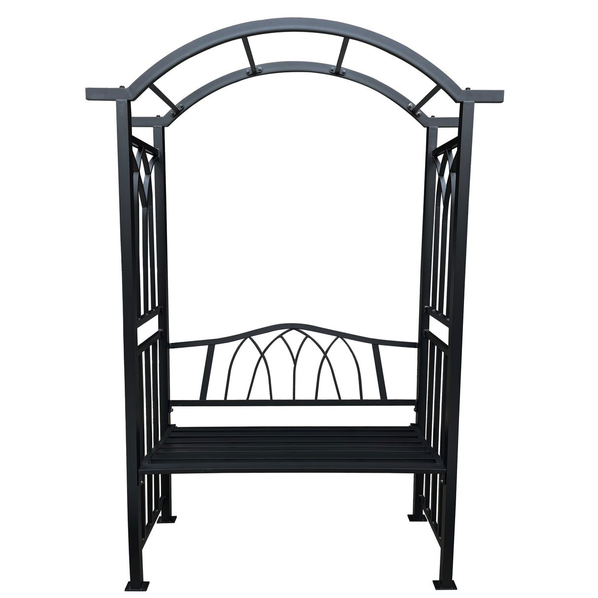 Black Aluminum Garden Arbor Arch with 2-Seater Bench