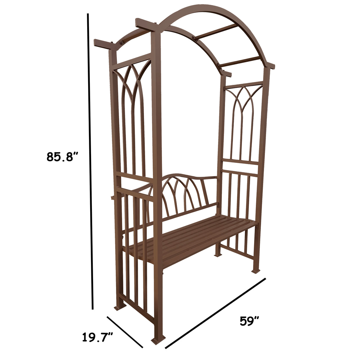 Brown Aluminum Garden Arbor Arch with 2-Seater Bench