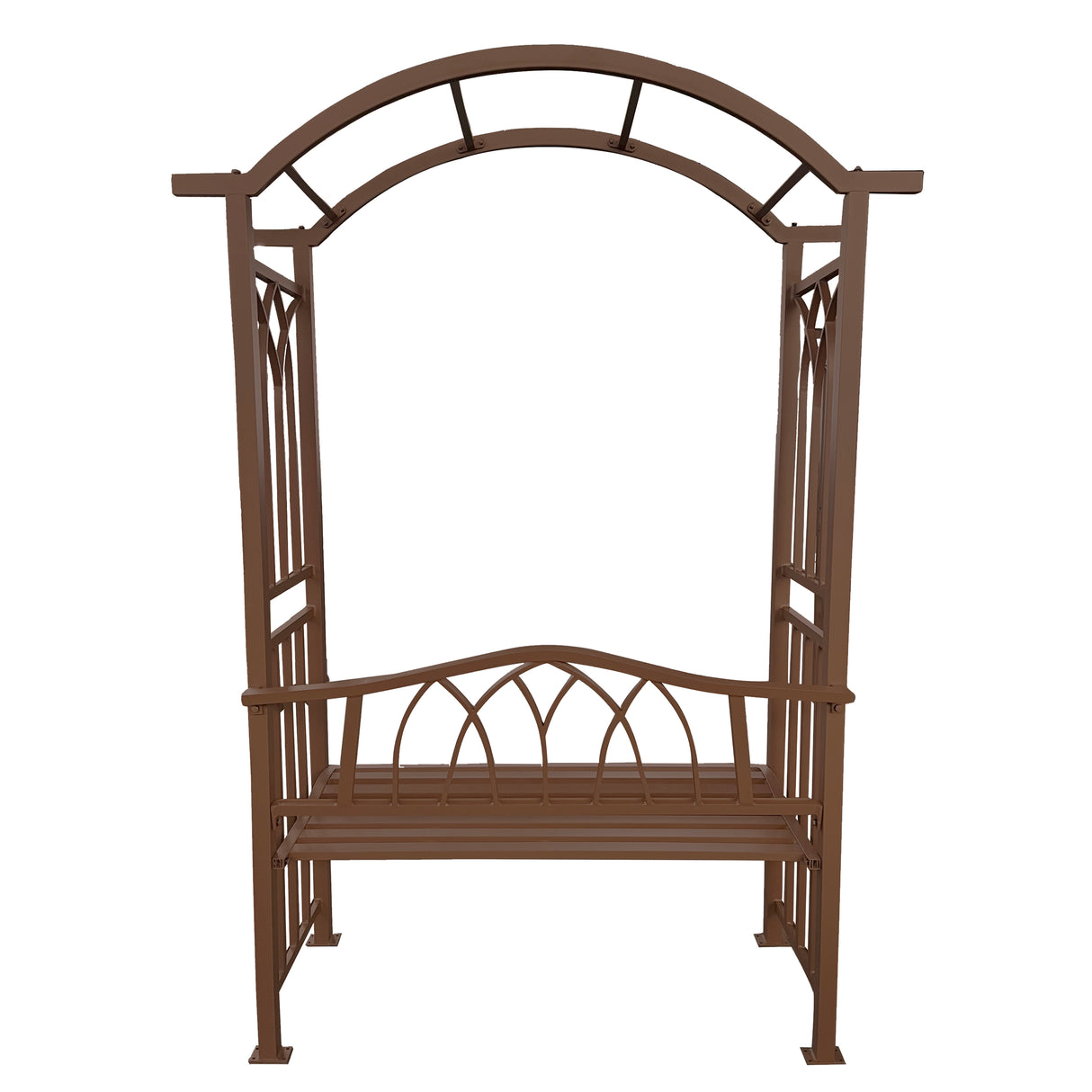 Brown Aluminum Garden Arbor Arch with 2-Seater Bench