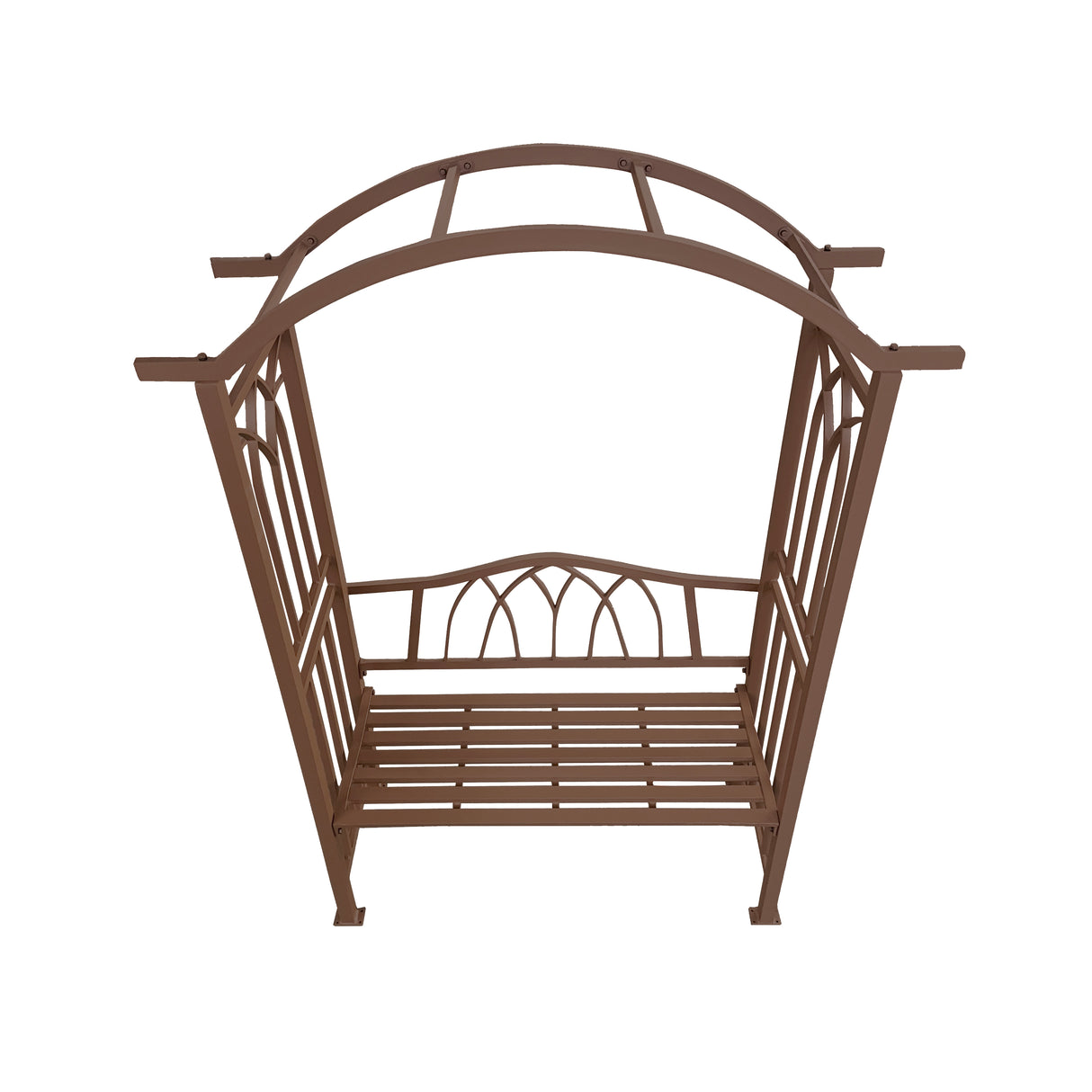Brown Aluminum Garden Arbor Arch with 2-Seater Bench