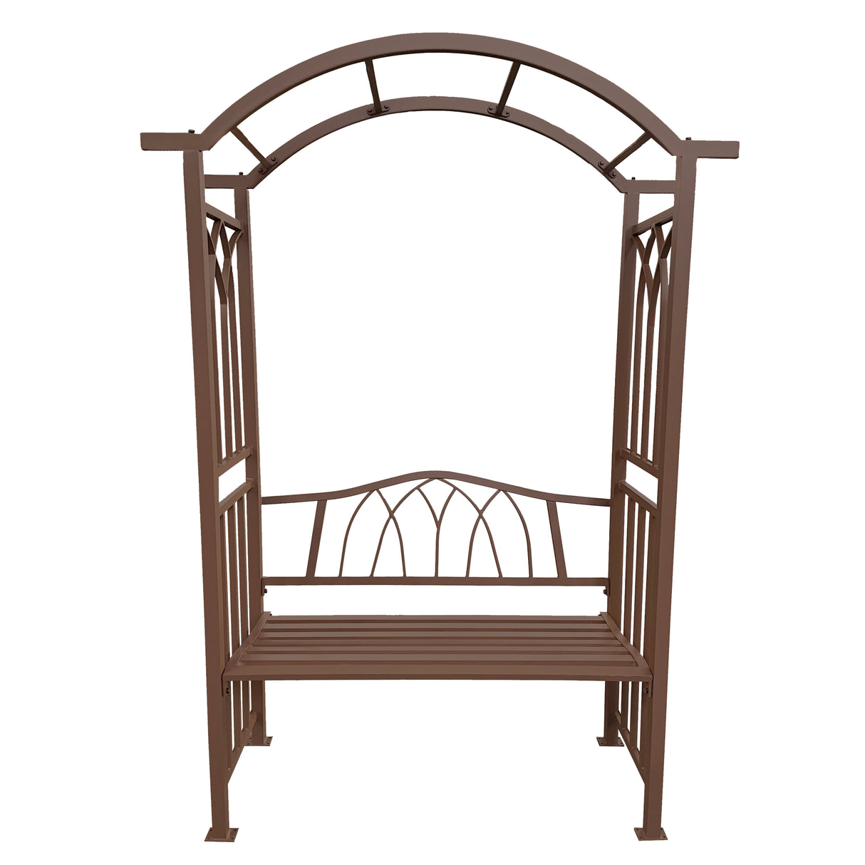 Brown Aluminum Garden Arbor Arch with 2-Seater Bench