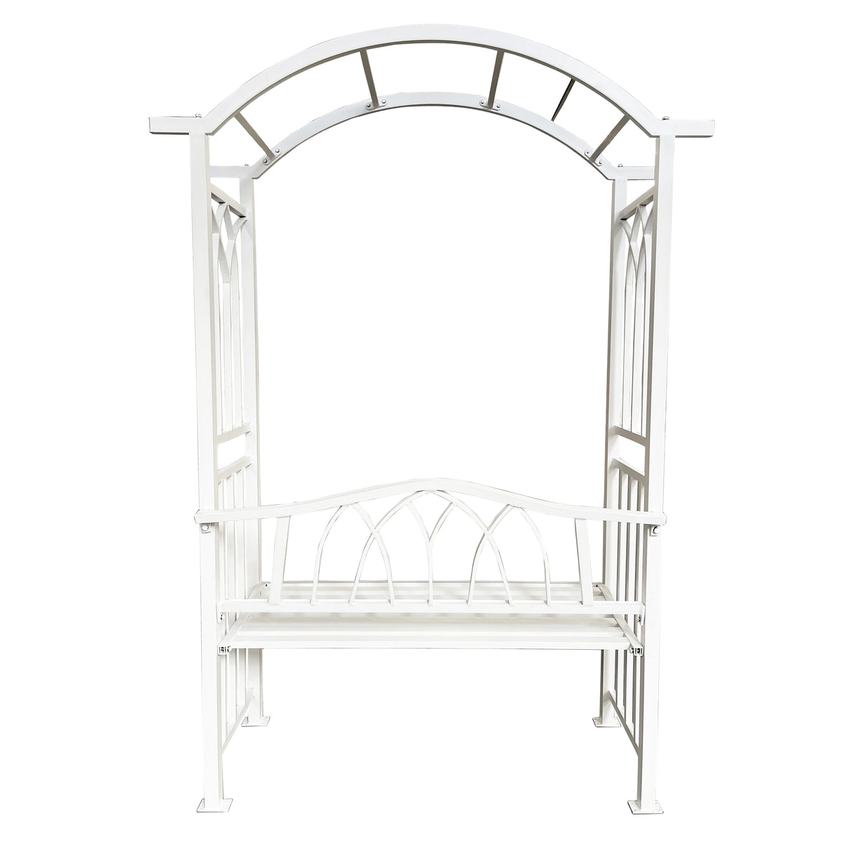 White Aluminum Garden Arbor Arch with 2-Seater Bench
