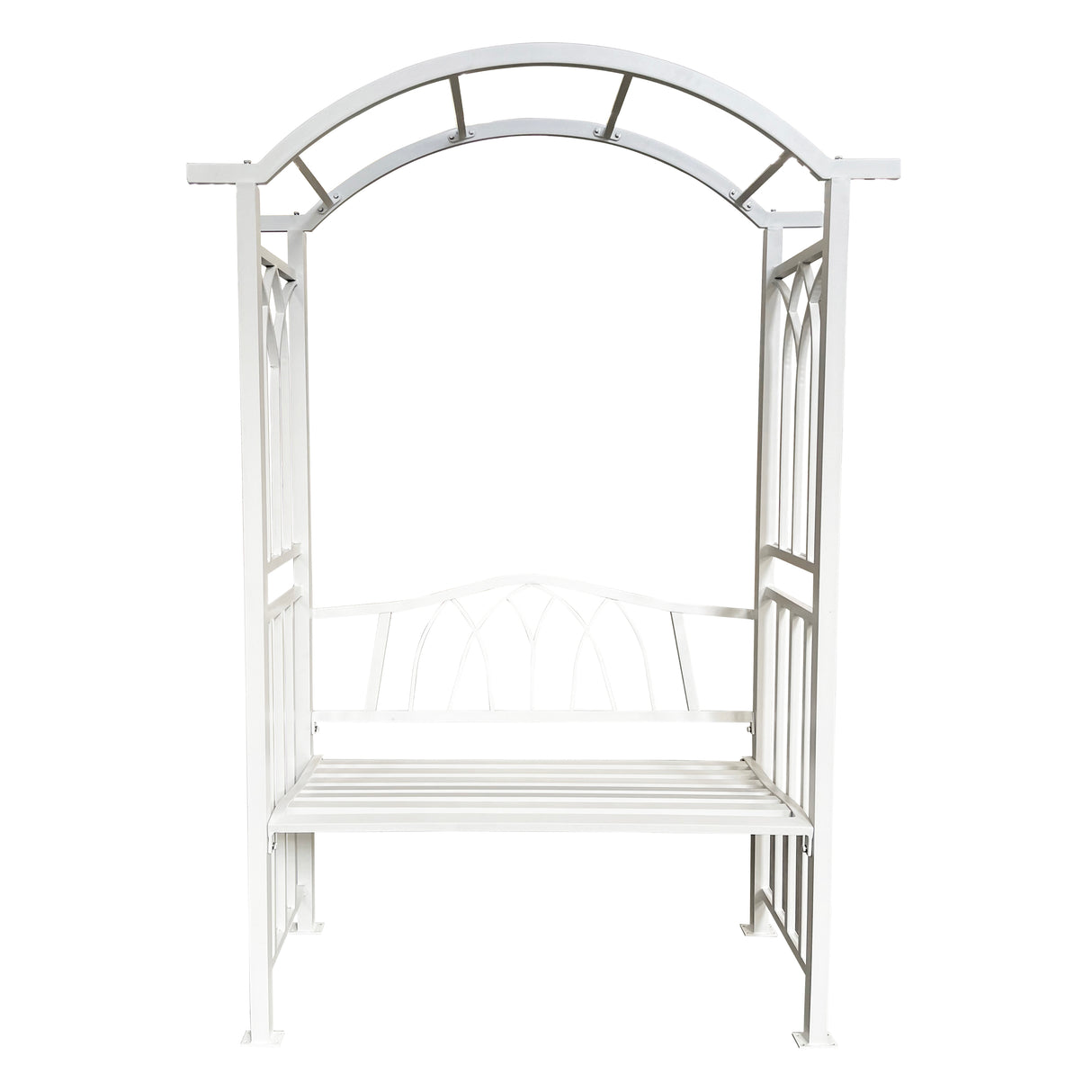 White Aluminum Garden Arbor Arch with 2-Seater Bench