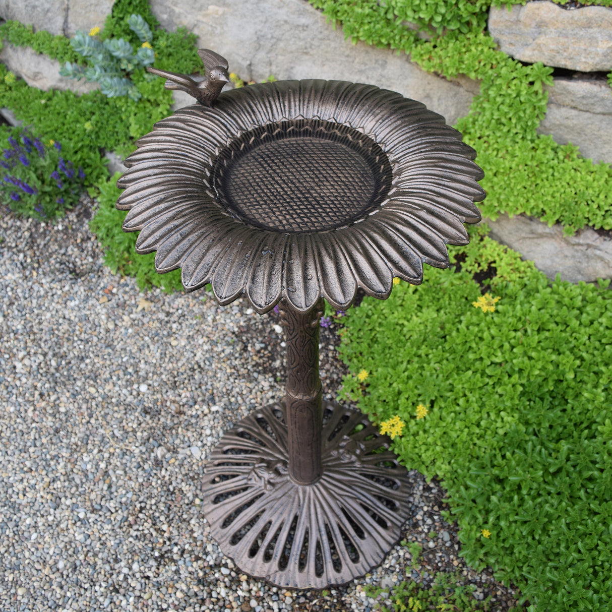 Round Cast Aluminum Metal 30-in Bird Bath with Sunflower Bowl Sharicks