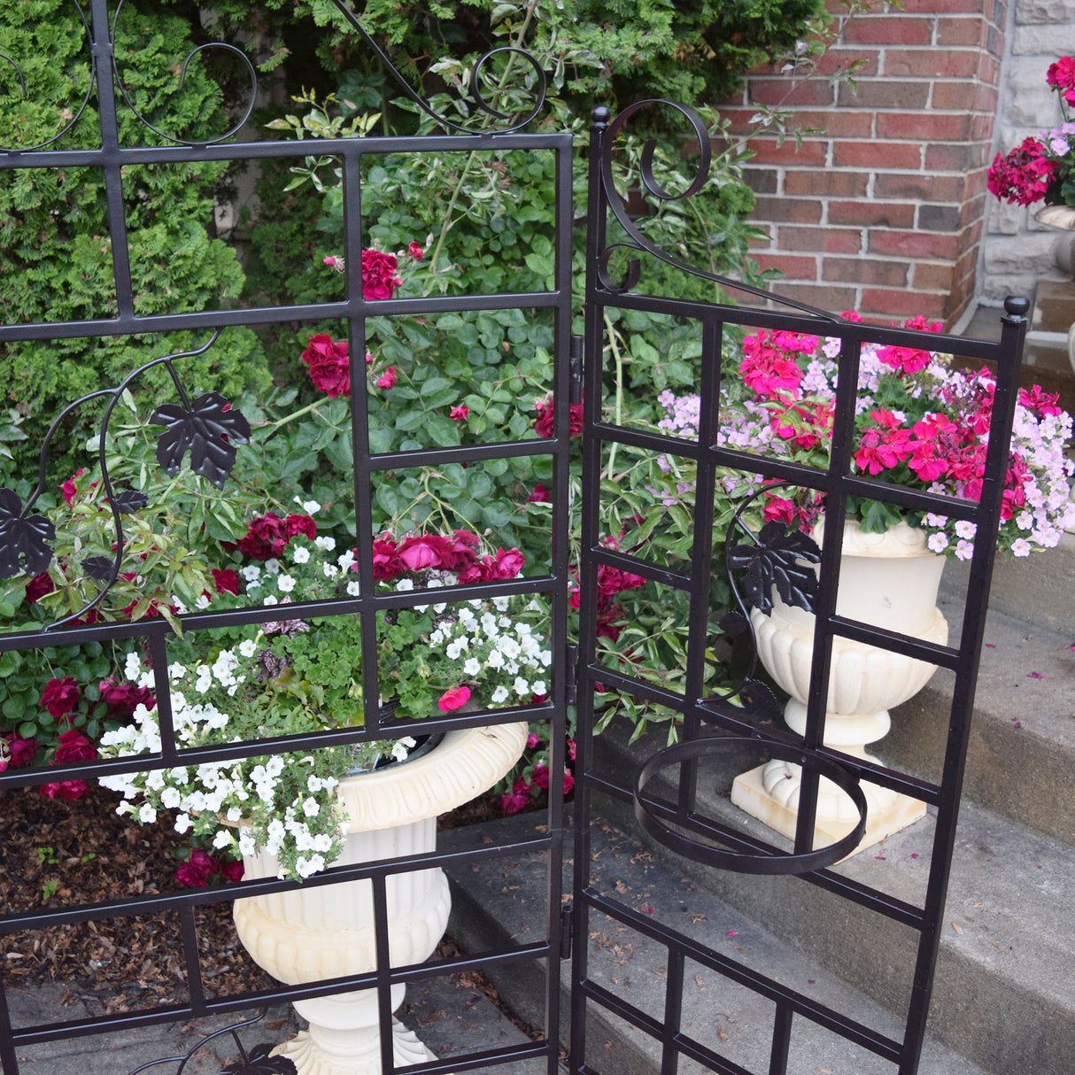 Three Panel Steel Brown Patio Screen Trellis with Flower Pot Holders - Sharicks