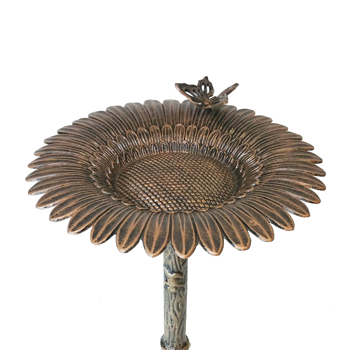 Round Cast Aluminum Metal 32-in Bird Bath with Sunflower Butterfly Sharicks
