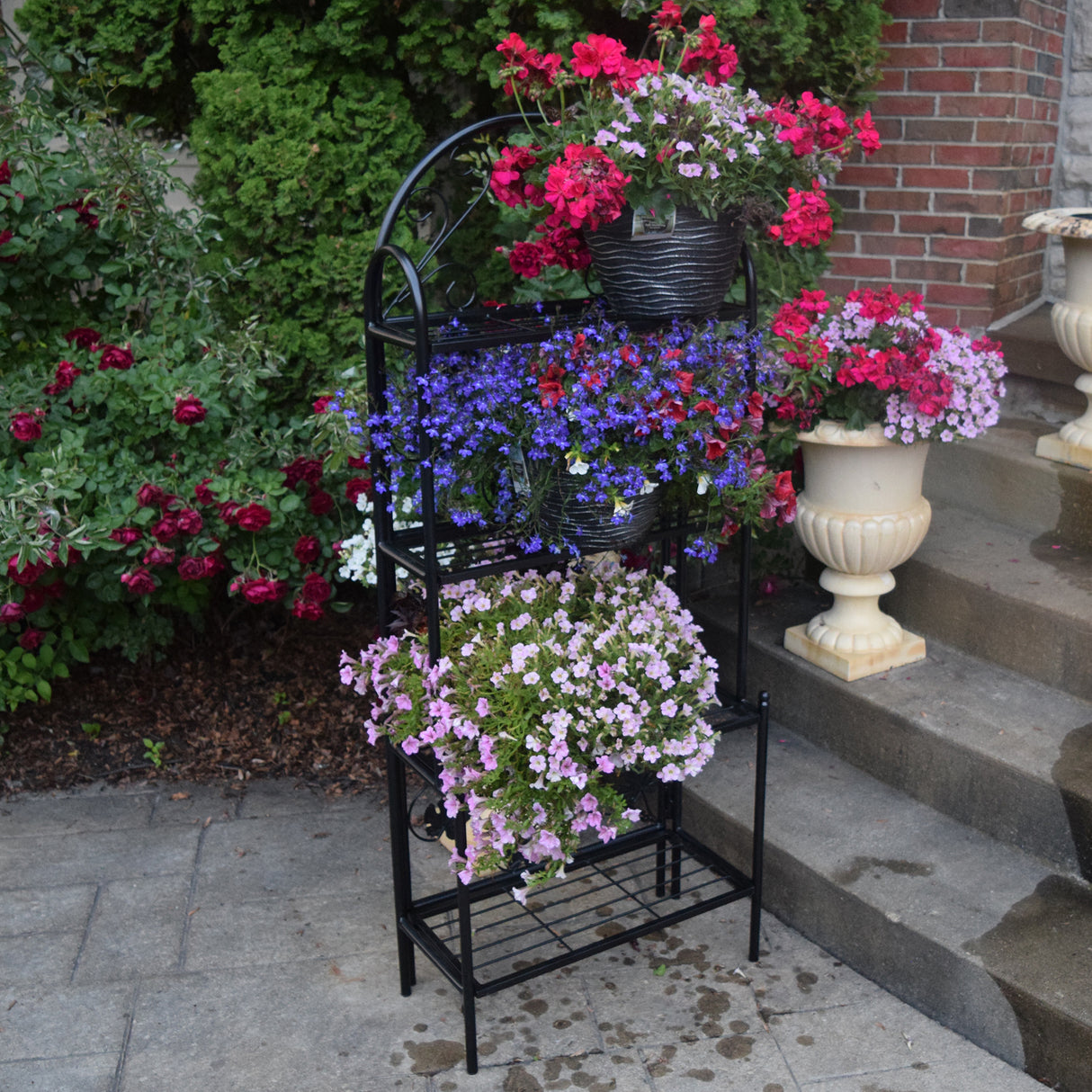 4-Tier Black Bakers Rack Plant Stand with Leaves - Sharicks