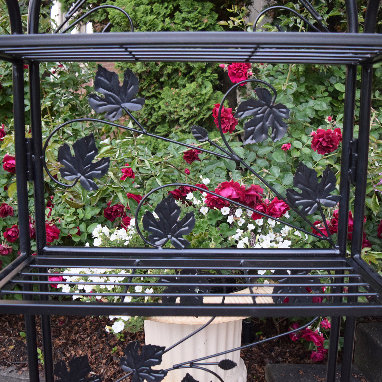 4-Tier Black Bakers Rack Plant Stand with Leaves - Sharicks