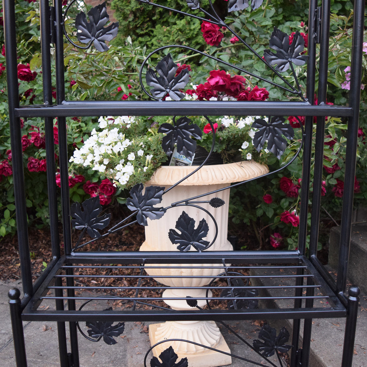 4-Tier Black Bakers Rack Plant Stand with Leaves - Sharicks