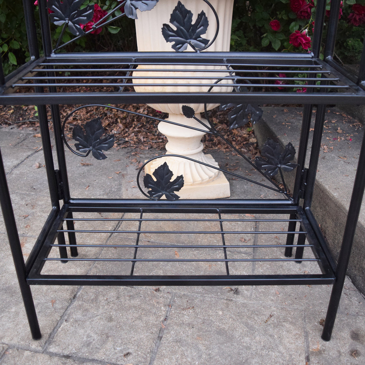 4-Tier Black Bakers Rack Plant Stand with Leaves - Sharicks