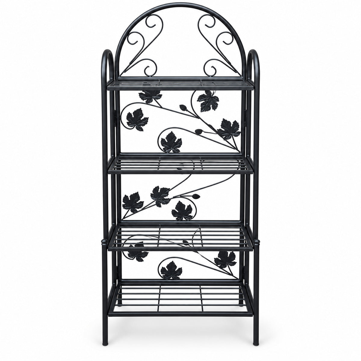 4-Tier Black Bakers Rack Plant Stand with Leaves