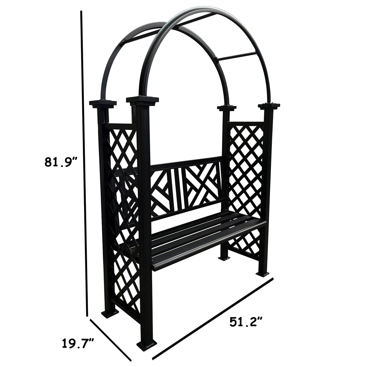 Black Aluminum Garden Arch with 2-Seater Bench