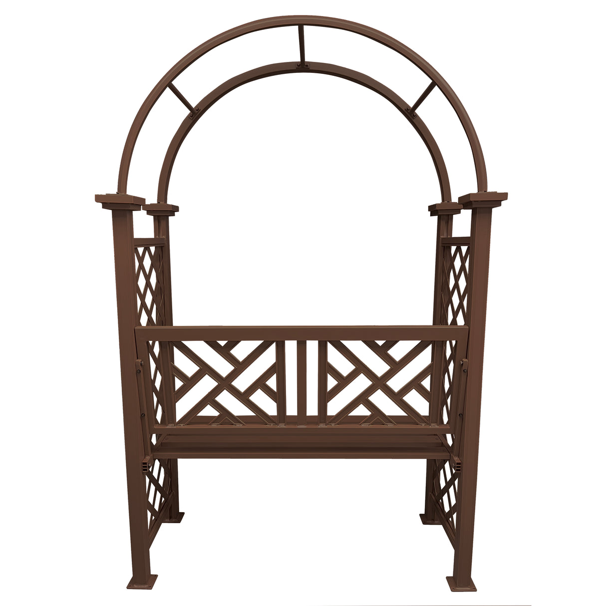 Brown Aluminum Garden Arch with 2-Seater Bench