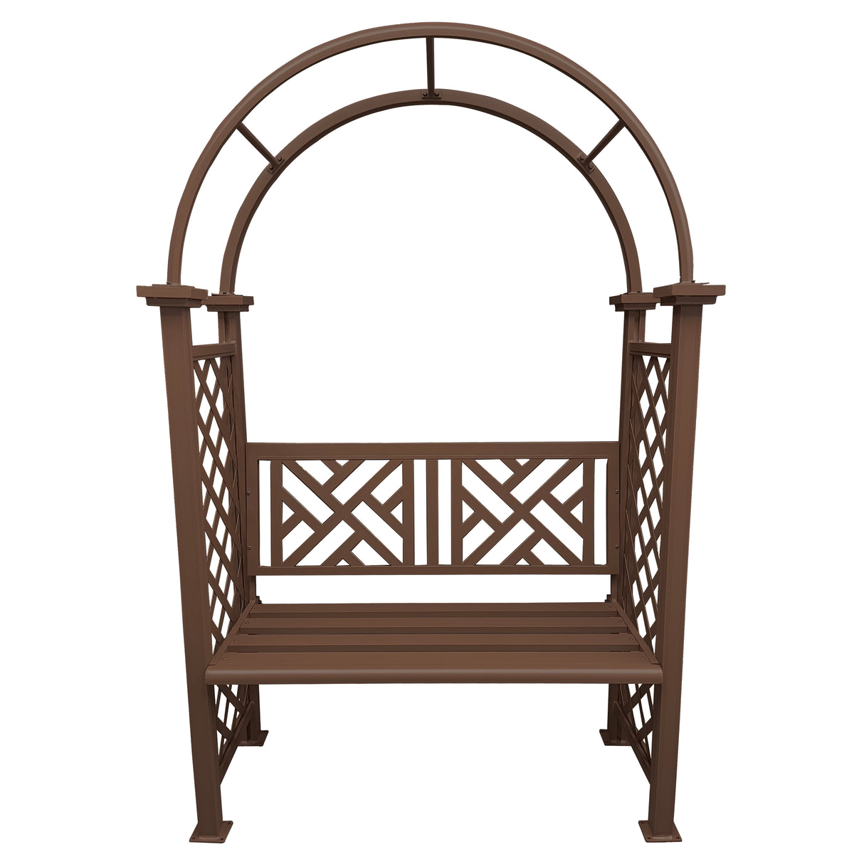Brown Aluminum Garden Arch with 2-Seater Bench