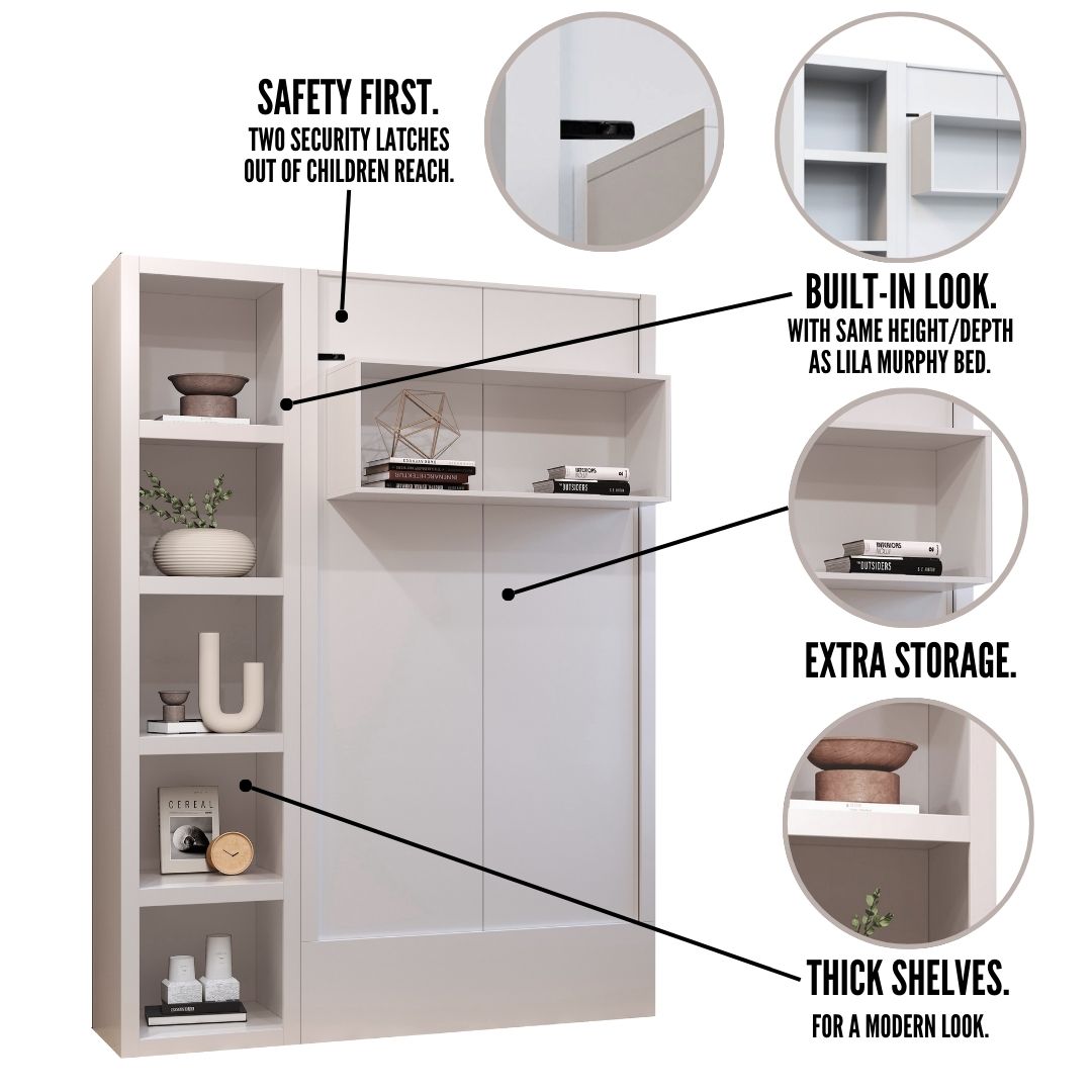 Easy-Lift Twin Murphy Wall Bed in Black with Bookshelf - Sharicks