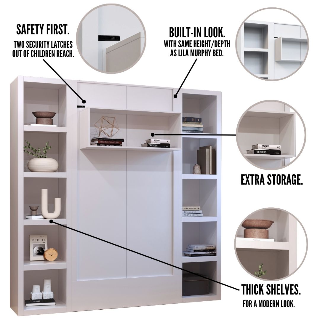 Easy-Lift Twin Murphy Wall Bed in Natural Brown Wood Grain with Two Bookshelves - Sharicks