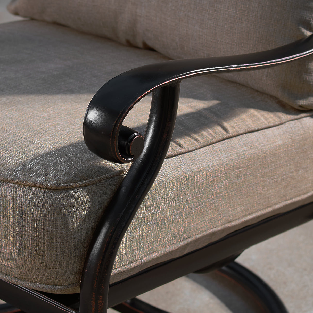 Aluminum Modern Deep Seating Swivel Rocking Club Chairs Tan Cushions Sharicks