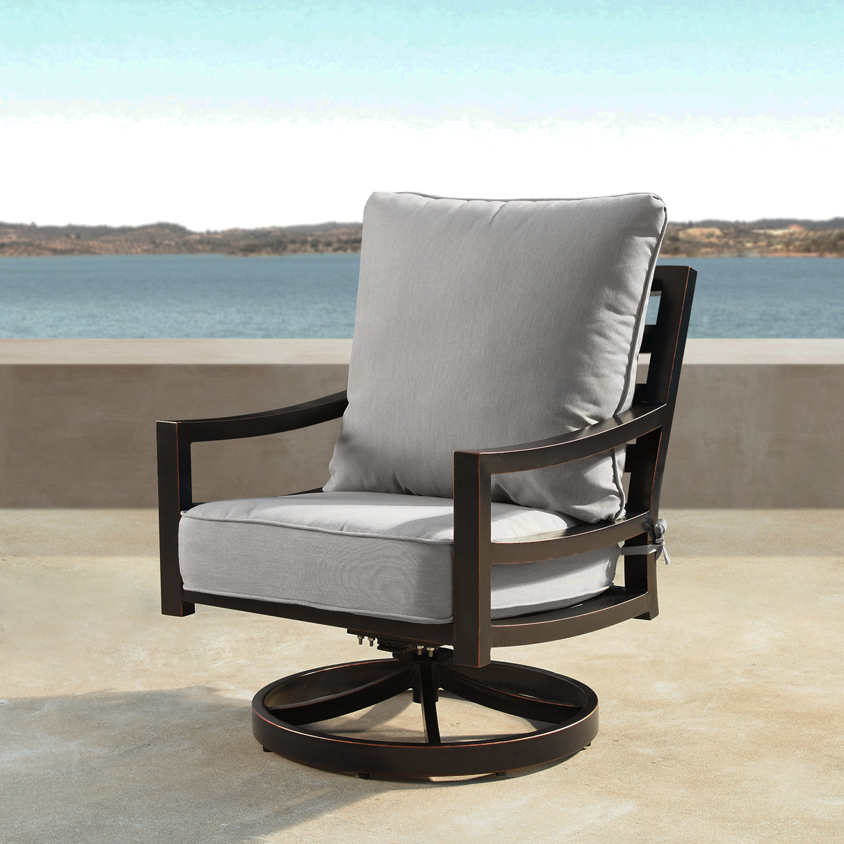 Aluminum Modern Deep Seating Swivel Rocking Club Chairs Grey Cushions Sharicks
