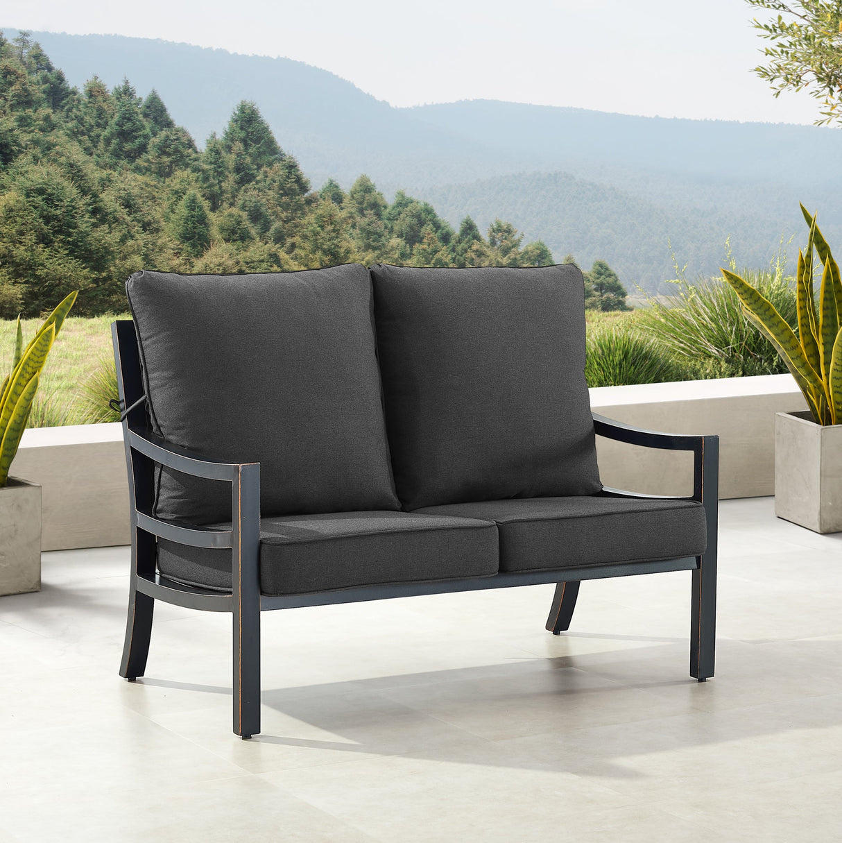 Black Aluminum Deep Seating Loveseat with Cushions - Sharicks