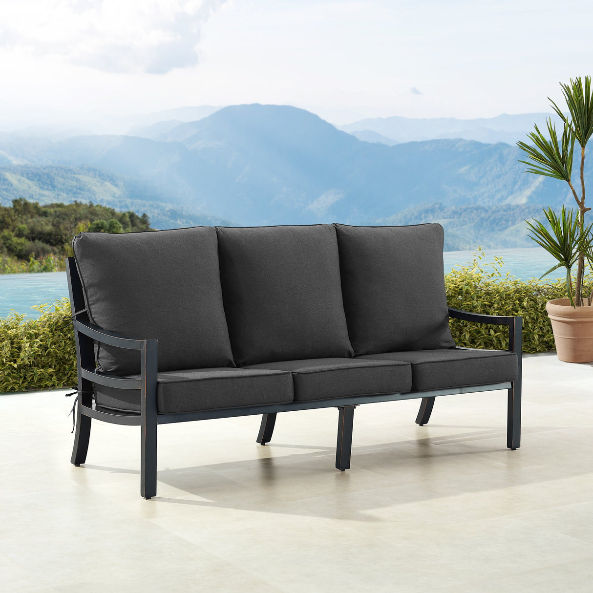 Black Aluminum Deep Seating Sofa with Cushions - Sharicks