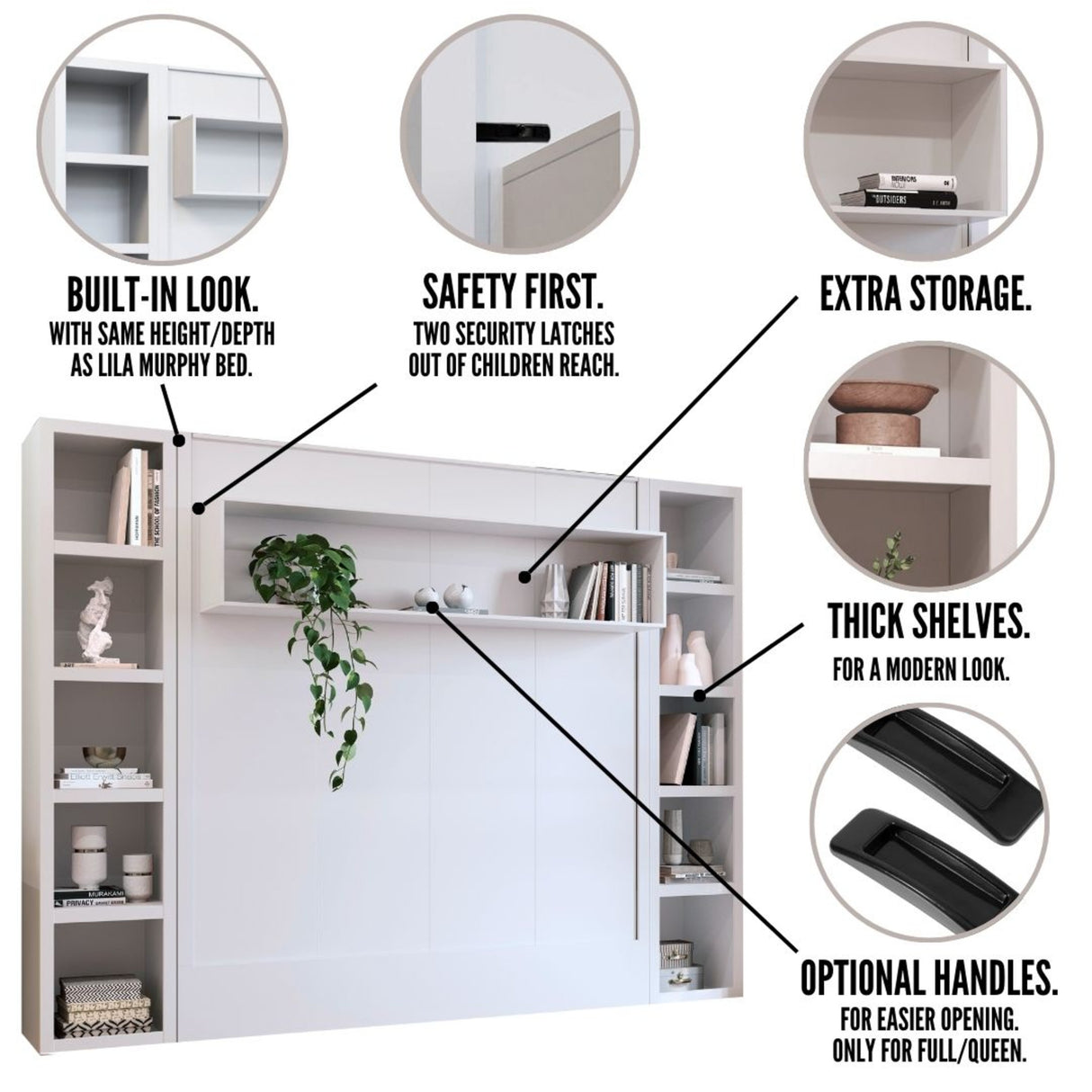 Easy-Lift King Murphy Wall Bed in Black with Two Bookshelves