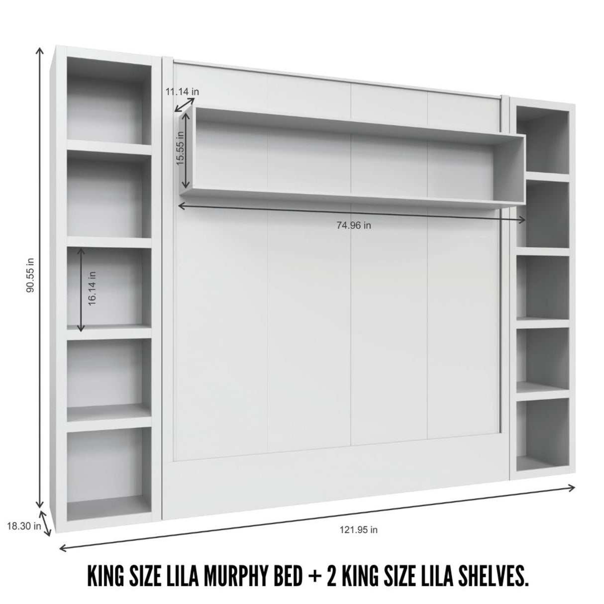 Easy-Lift King Murphy Wall Bed in Black with Two Bookshelves