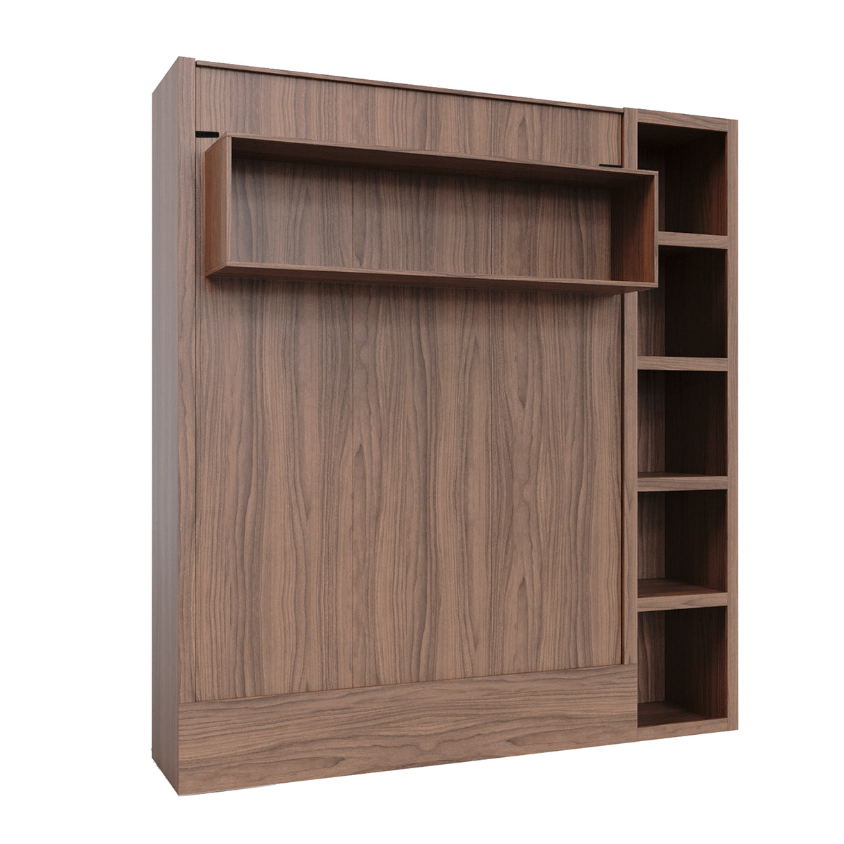 Easy-Lift Full Murphy Wall Bed in Natural Brown Wood Grain with Bookshelf - Sharicks