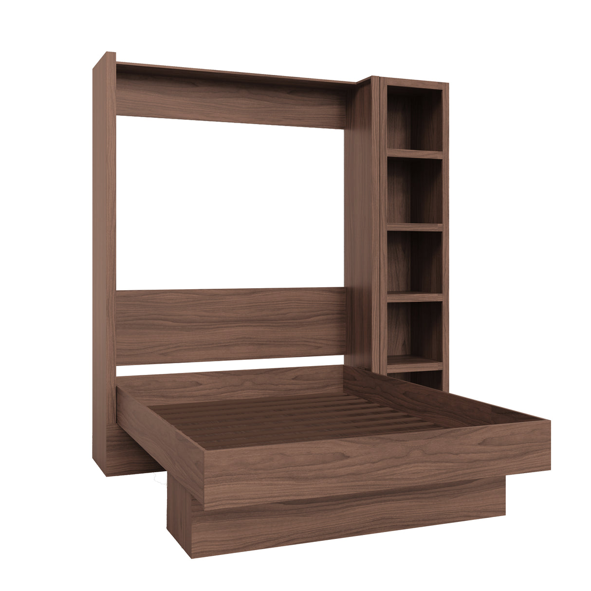 Easy-Lift Full Murphy Wall Bed in Natural Brown Wood Grain with Bookshelf - Sharicks