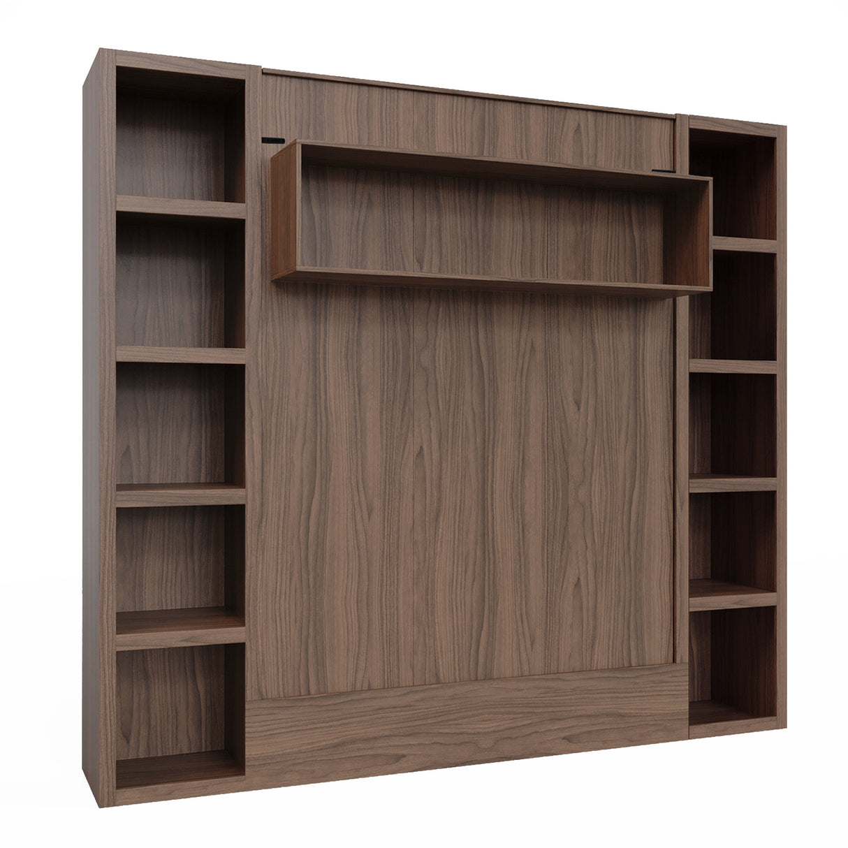 Easy-Lift Full Murphy Wall Bed in Natural Brown Wood Grain with Two Bookshelves - Sharicks