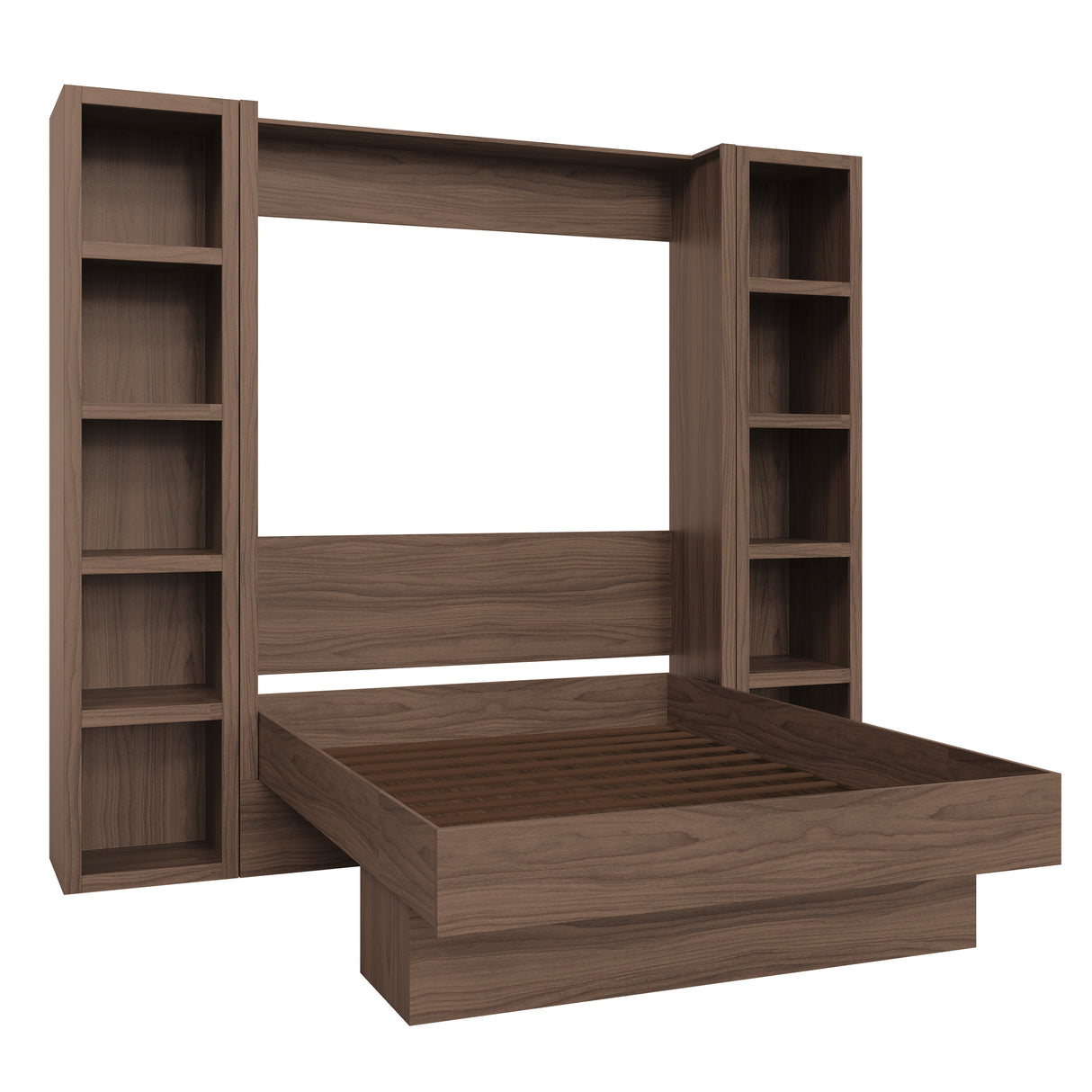 Easy-Lift Full Murphy Wall Bed in Natural Brown Wood Grain with Two Bookshelves - Sharicks