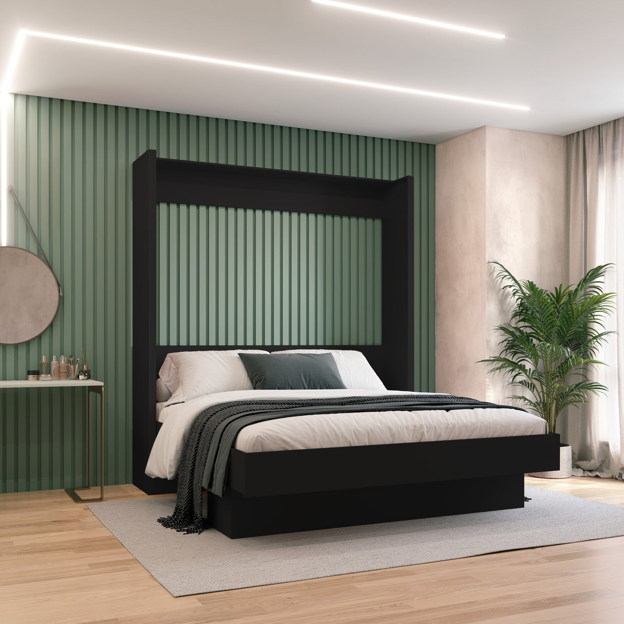 Easy-Lift King Murphy Wall Bed in Black with Shelf