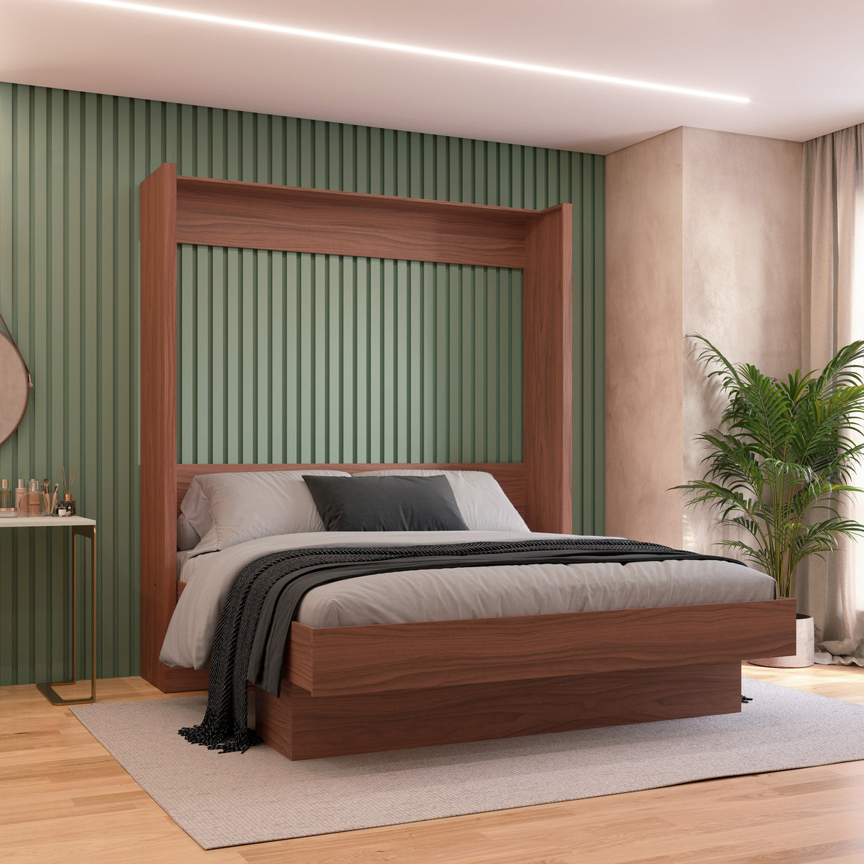 Easy-Lift King Murphy Wall Bed in Brown with Shelf