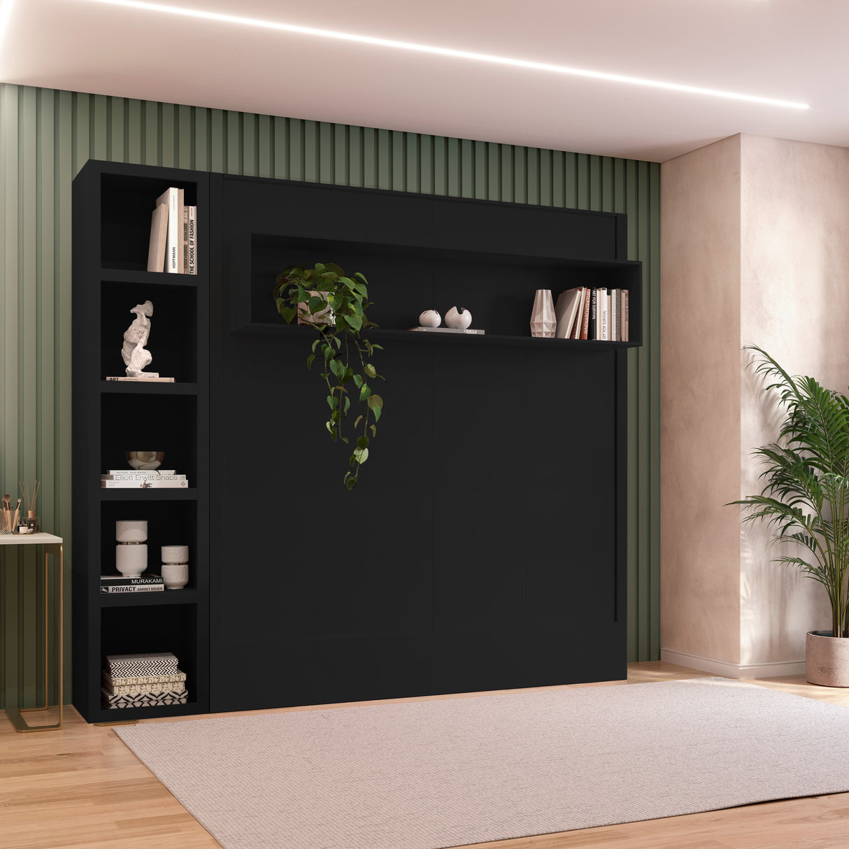Easy-Lift King Murphy Wall Bed in Black with Bookshelf