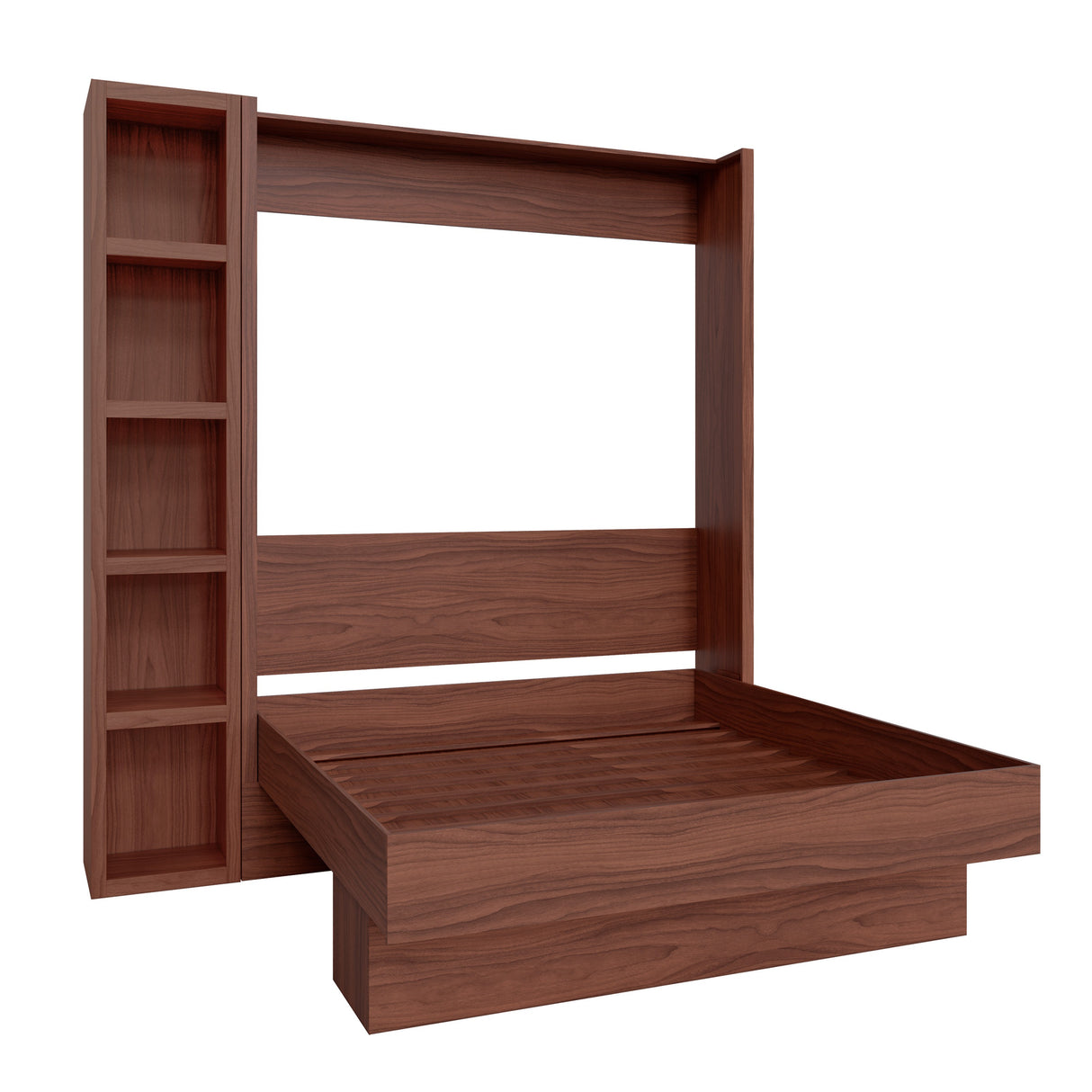 Easy-Lift King Murphy Wall Bed in Brown with Bookshelf