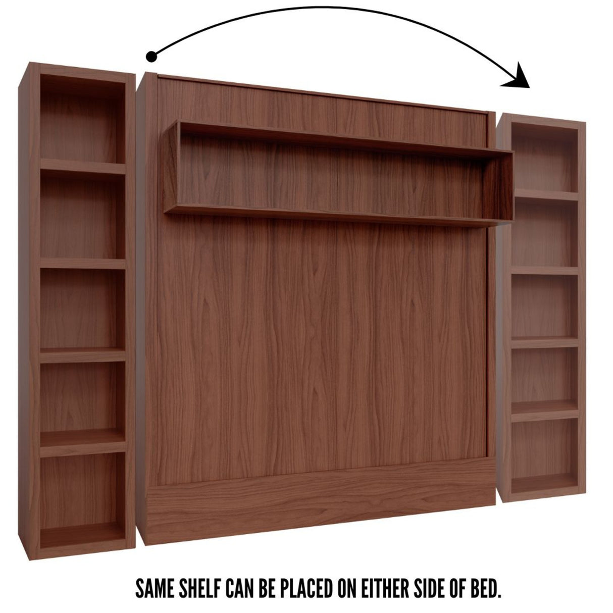 Easy-Lift King Murphy Wall Bed in Brown with Bookshelf