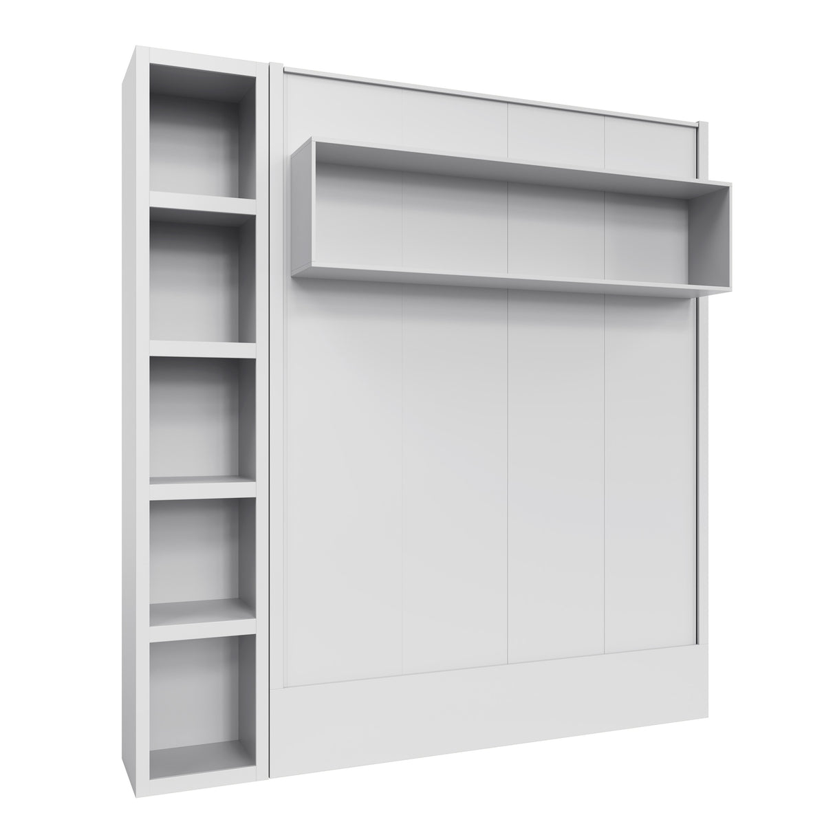 Easy-Lift King Murphy Wall Bed in White with Bookshelf
