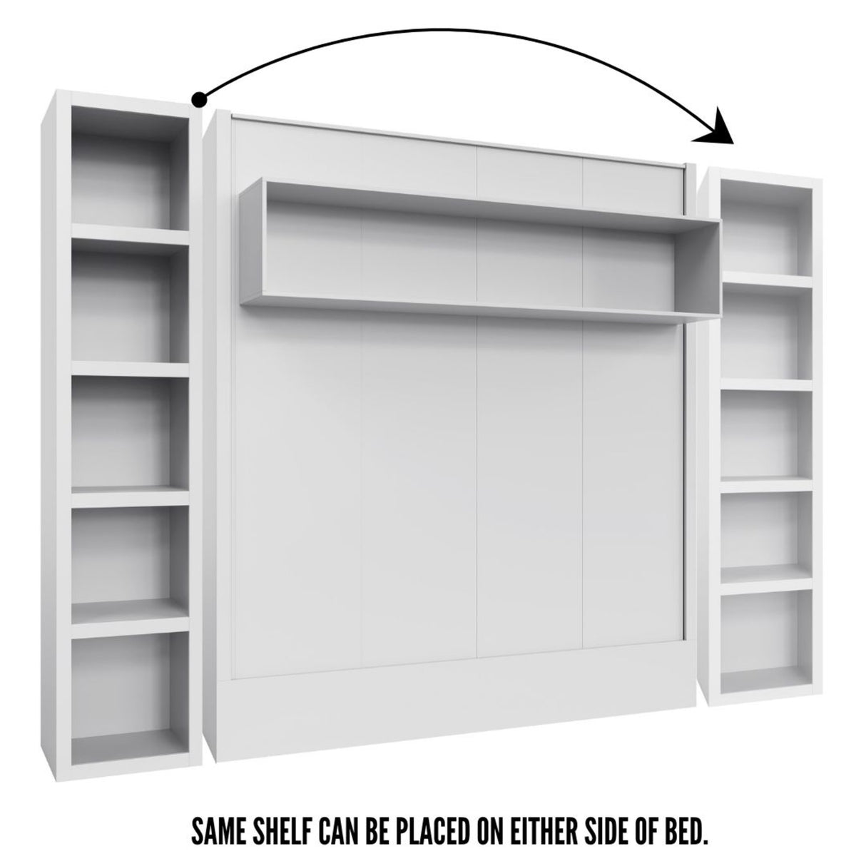 Easy-Lift King Murphy Wall Bed in White with Bookshelf