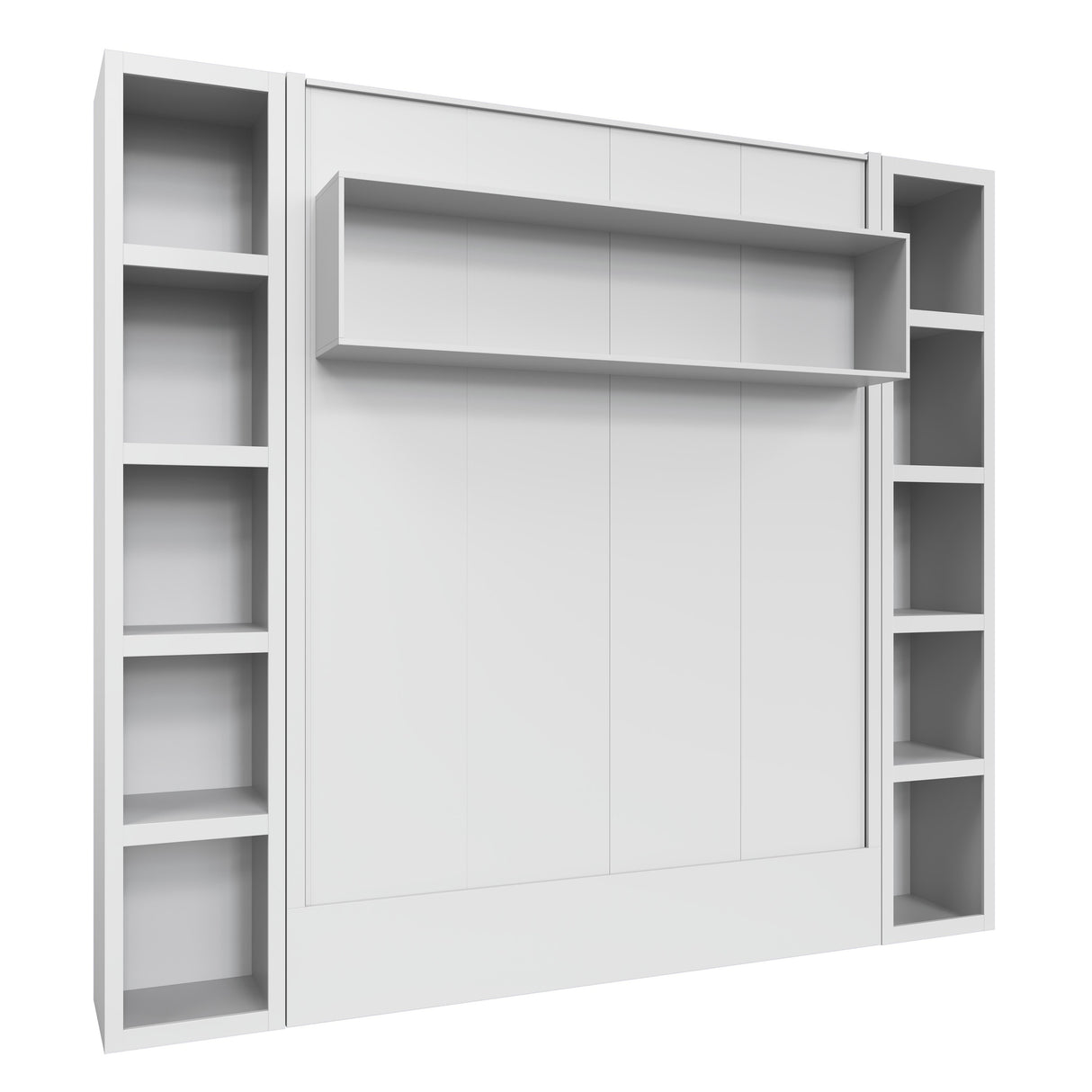 Easy-Lift King Murphy Wall Bed in White with Two Bookshelves