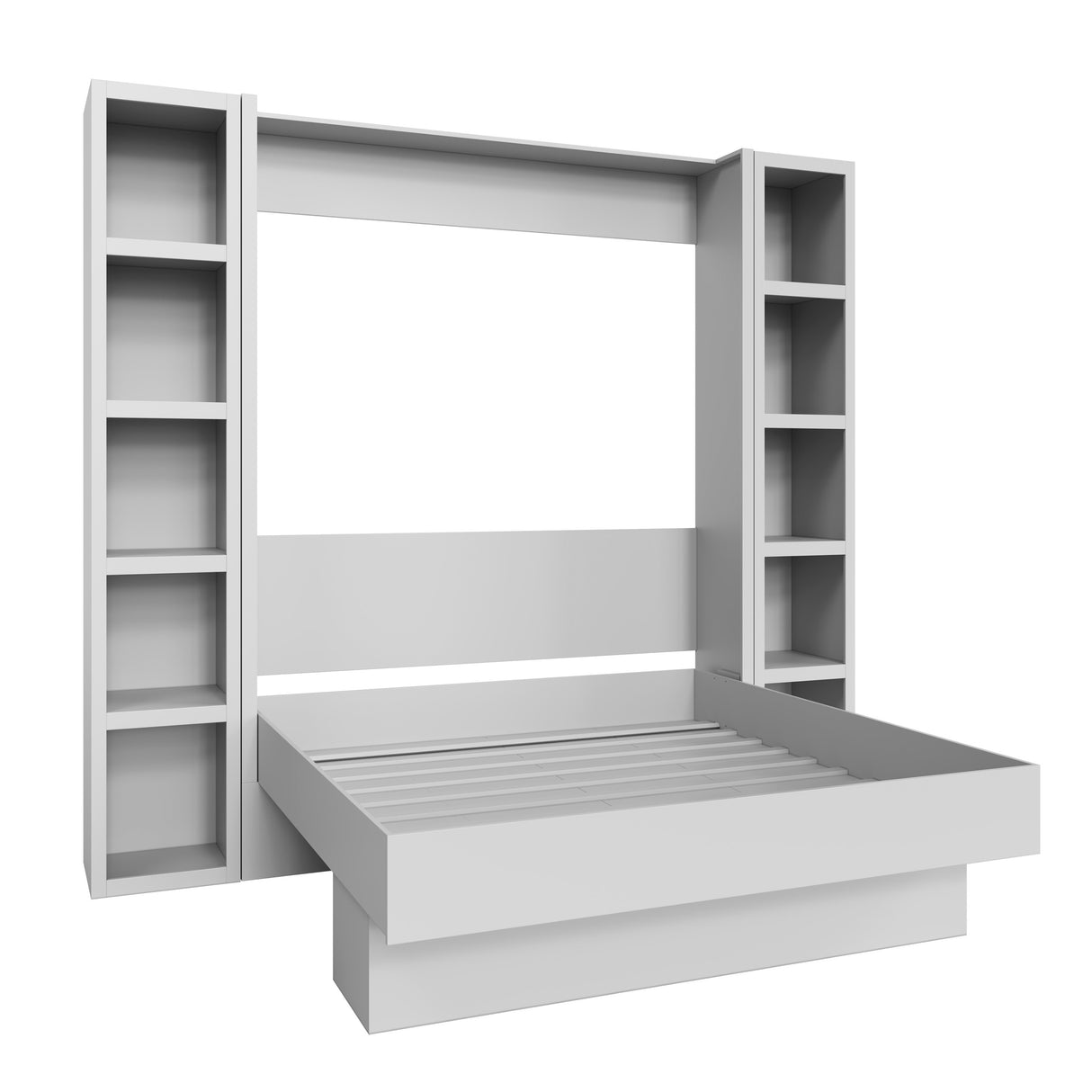 Easy-Lift King Murphy Wall Bed in White with Two Bookshelves