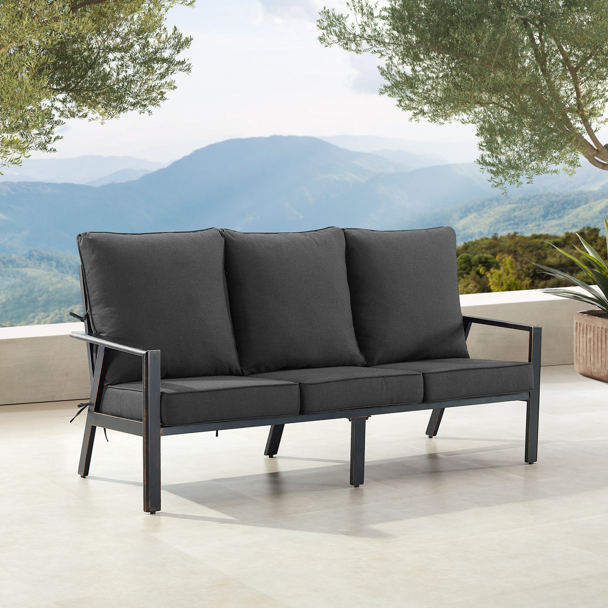 Black Aluminum Deep Seating Sofa with Cushion with Cushions - Sharicks